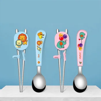 

Children Stainless Steel Spoon Forks Box Kids Cutlery Portable Baby Feeding Utensils Baby Spoons Baby Tableware Set