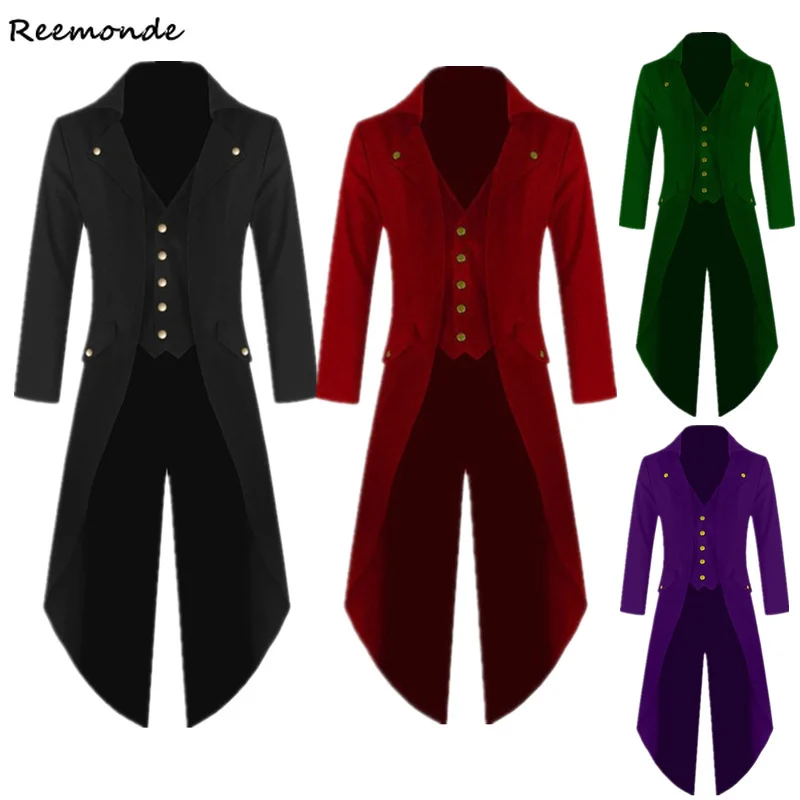 Взрослый Для мужчин в викторианском стиле костюмы черный Красный смокинг фрак