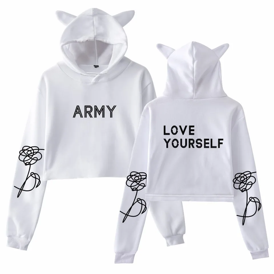 Европа и Америка для BTS альбом LOVE Yourself Cool с высокой талией кошачьими ушками пупок толстовка женская