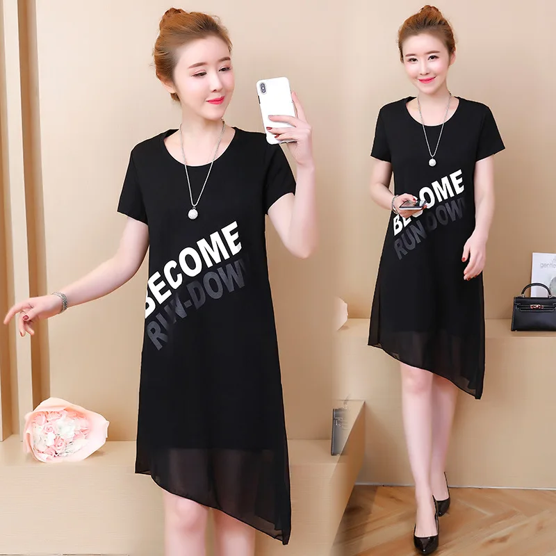

2018 New Style Fat Mm Large Size Dress Chiffon Printed One-piece Dress
