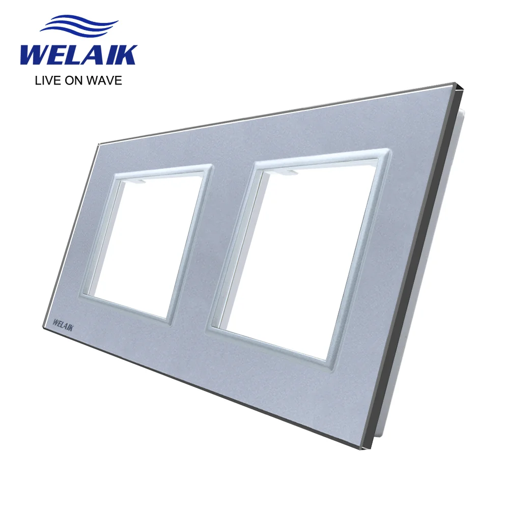 EU 2Frame 151*80mm Wall Socket Outlet Square-hole Crystal Tempered Glass Panel DIY Parts A288W1 access panel wall touch switch socket pixel style switch board tempered glass frame