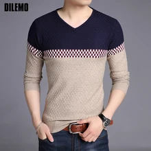 Новинка, модный брендовый мужской свитер, s пуловер, Приталенный джемпер, вязаный, v-образный вырез, в полоску, осень, корейский стиль, повседневная мужская одежда
