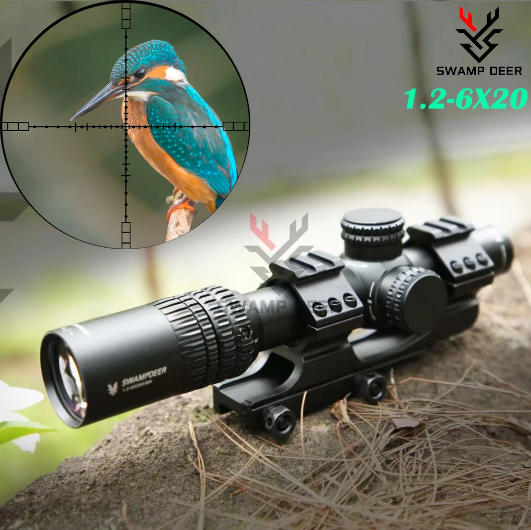 SWAMP DEER 1.2-6X20 Scope Tactical Optic Cross Sight Rifle scope Hunting Sniper Airsoft Air Guns | Спорт и развлечения