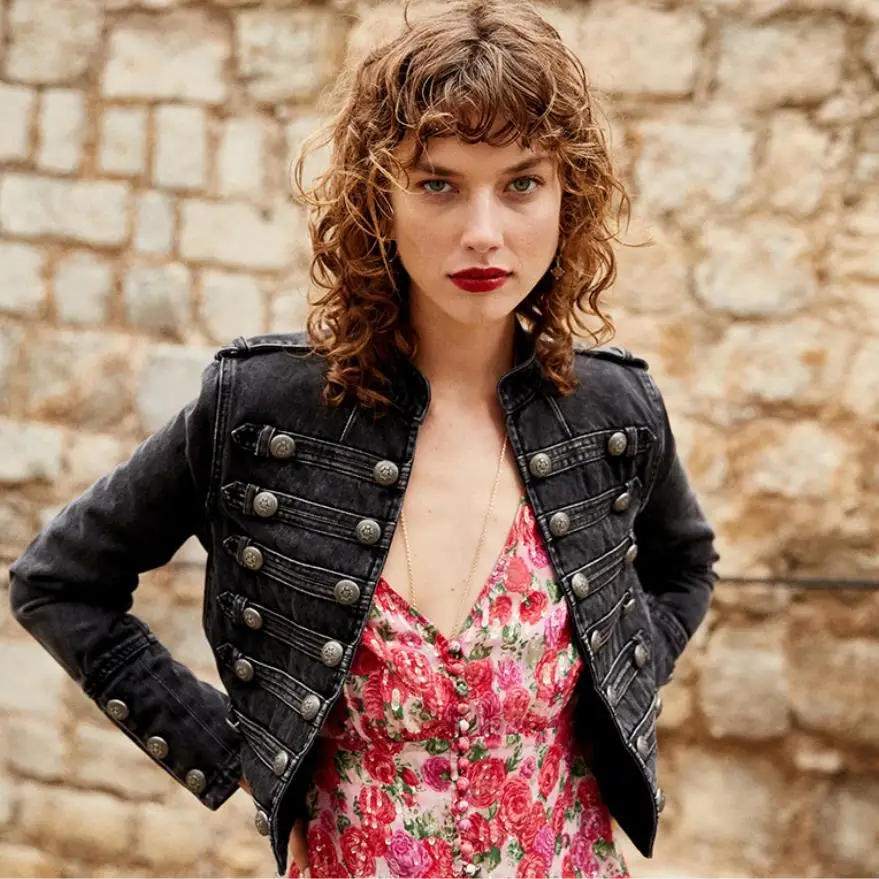Finest  Retro military style handsome stand collar denim jackets female double-breasted old wild slim short