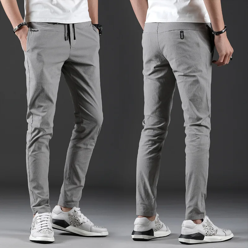 

Hot Selling Men Pure Cotton Casual Men's 2019 Spring And Summer New Style Elastic Waist Beam Leg pencil pants Korean-style Casua