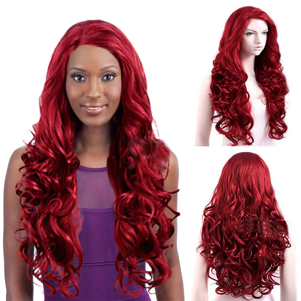 

Synthetic Wig For Women Pre-Plucked Red Brazilian Long Big Wavy Curly High Temperature Soft Fiber Hair Lace Front Wig Cosplay