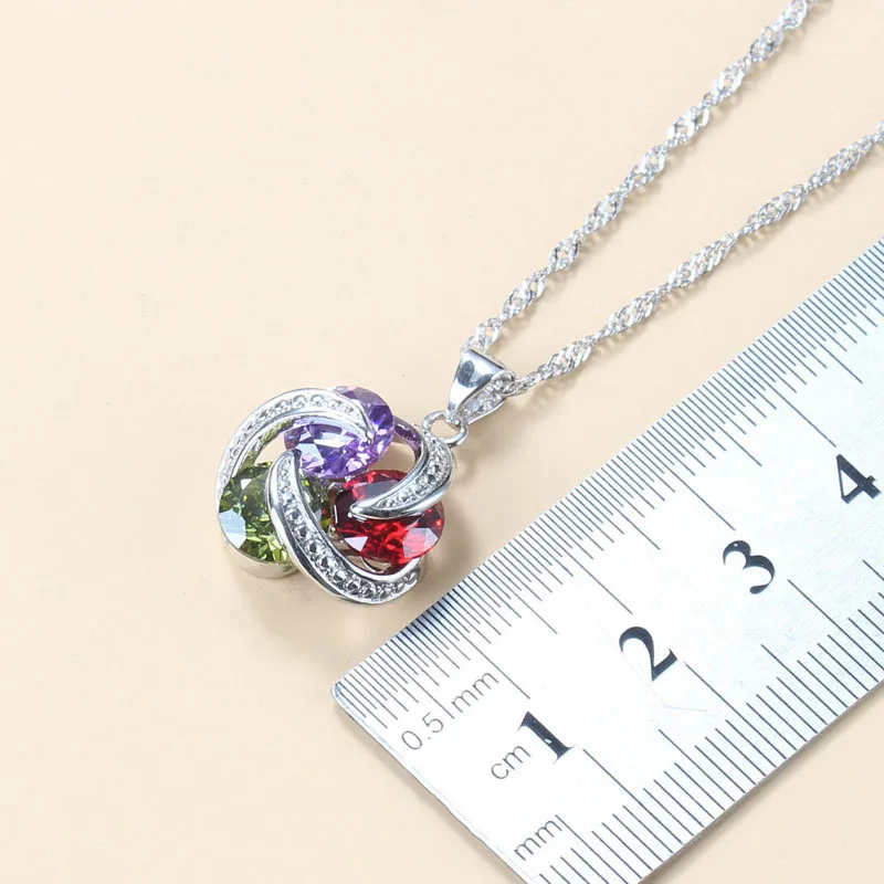 Colorful Stone Silver Color 925 Silver Wedding Jewelry Sets For Women Stud Earrings Necklace Bracelet And Ring Bridal Sets bridal jewelry sets