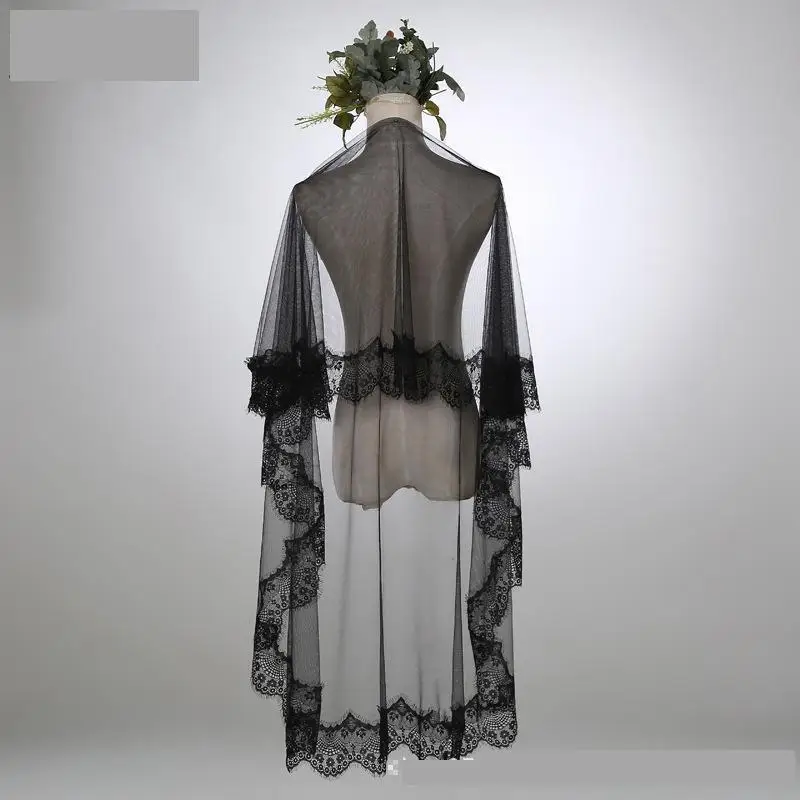 Black Veil Special For Wedding Photography Cos Soft Tulle Lace Applique Edge 3 Meter Long Tailed Chapel Bride Veils Customized bridal veil catholic church veil
