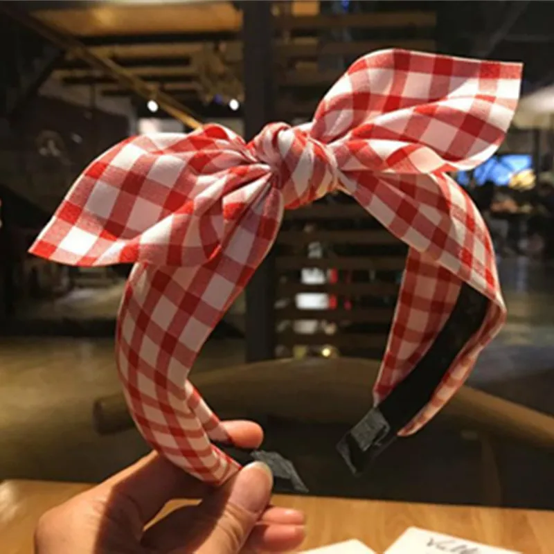 

New Plaid Bow Hairband for Women Hair Accessories Lovely Rabbit Ear Knotted Headband Adults Sweet Bow Hairband Headband Girls