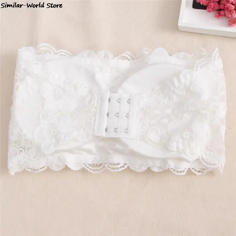 Women's Lace Floral Bra Bustier Back Closure Bandeau Crop Top Padded Bra Bralette Strapless Tube Top Lingerie