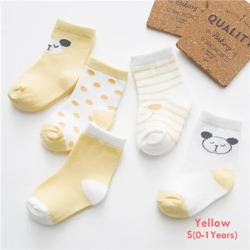 style 2-S yellow Мягкая детская одежда для новорожденных, хлопковые носки, зима-весна,, 5 пар, милые детские носки с рисунками, удобные носки до щиколотки для От 0 до 10 лет - Цвет: style 2-S yellow