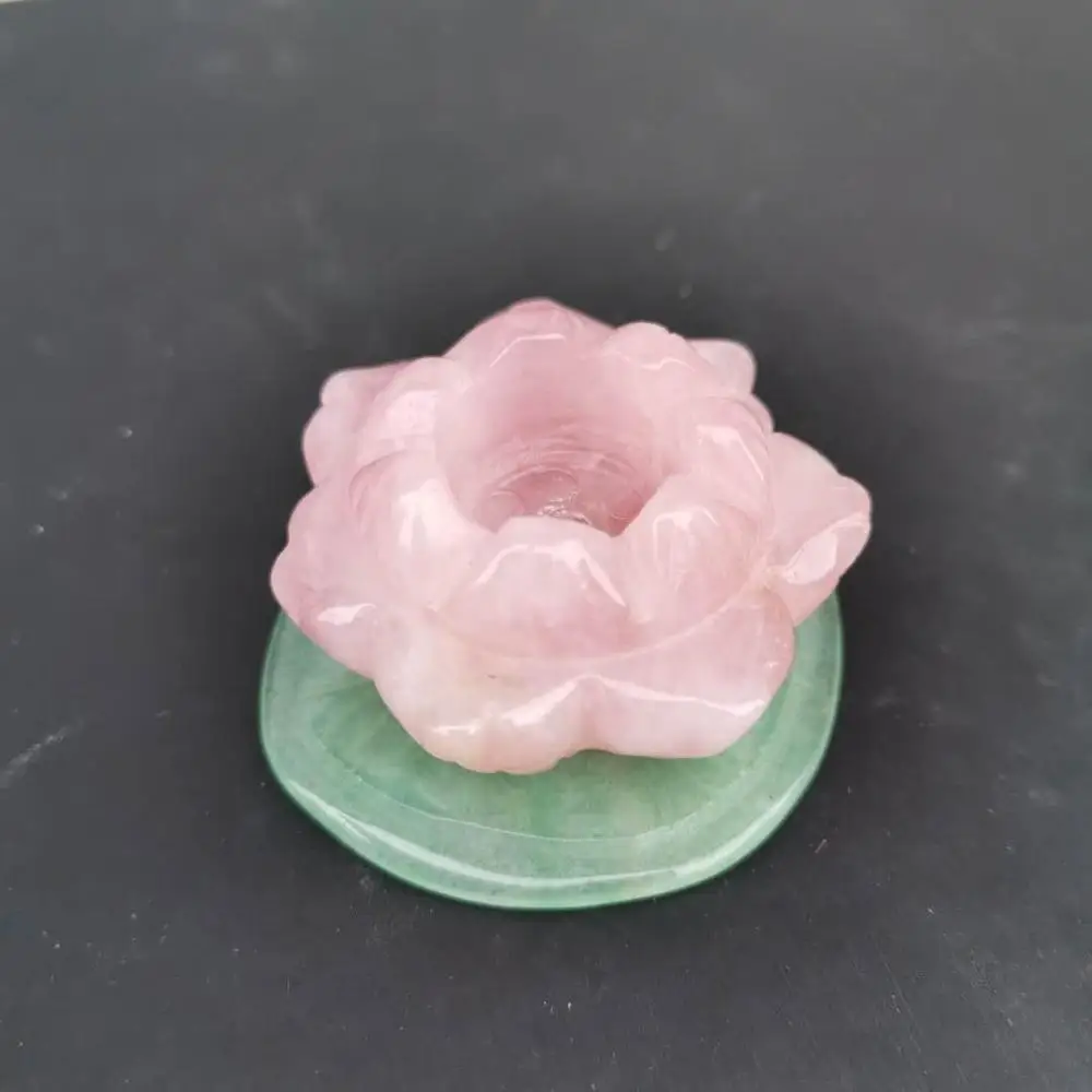 

Natural Rose quartz crystal Lotus Flower Green Aventurine lotus leaf