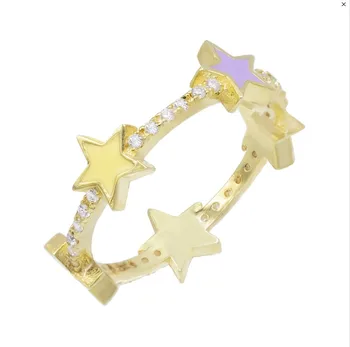 

Star Trail Stackable band fashion Finger Ring For Women Wedding pastel enamel star design jewelry