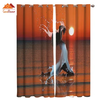 

Sunset Dance Sea Wave Window Curtains Living Room Outdoor Fabric Drapes Curtain Home Decor