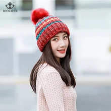 Шапочка с помпоном, зимняя шапка для женщин, лыжная женская шапка, разноцветная шерстяная вязаная шапка с помпонами, женская теплая шапка