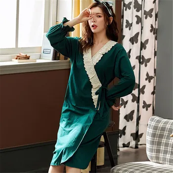 

Autumn Nightdress Women Nightgowns Sleepwear Female 100% Cotton Winter Sleepwear Robe Long Sleeves Nightwear Night Dress