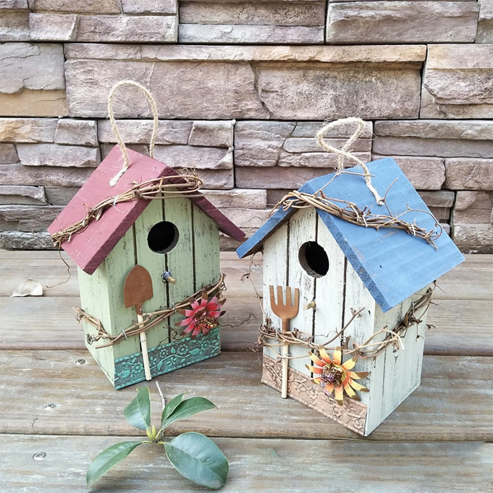 Открытый птичий Домик DIY, садовые украшения для птиц, деревянная клетка для попугая, висячая, садовая птичий домик