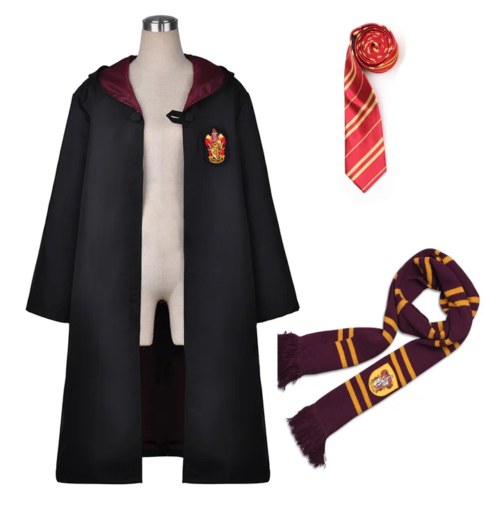 Поттер Косплей костюмы робы накидка с галстуком шарф палочка очки Ravenclaw/Gryffindor/Hufflepuff/Слизерин Гермиона Рождественский подарок - Цвет: G Robe tie scarf