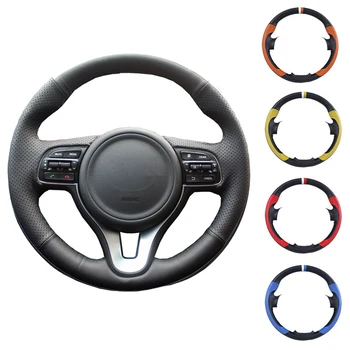 

Black Artificial Leather Car Steering Wheel Cover Hand-stitched DIY for Kia K5 2016 2017 Sportage 4 KX5 2016 2017