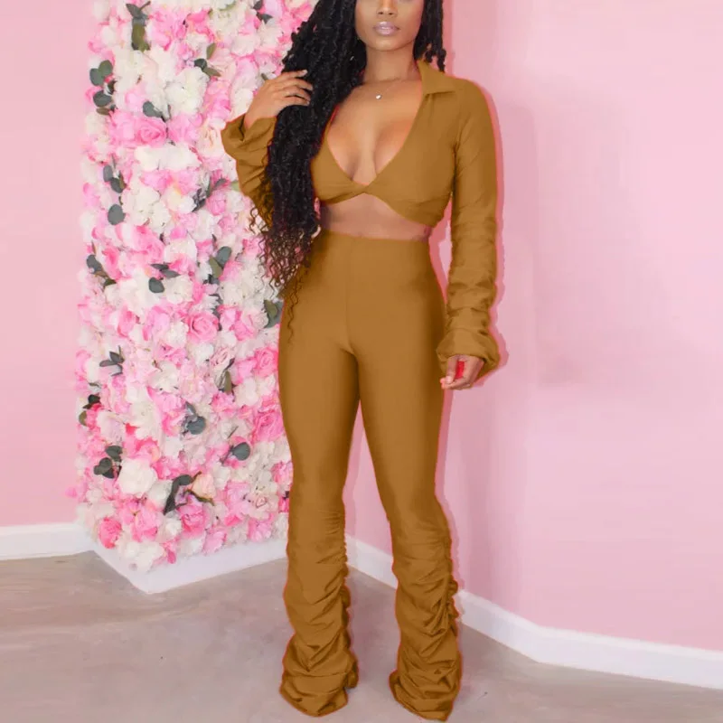 Сексуальная Bodycon наборный укороченный топ и обтягивающие штаны комплект для
