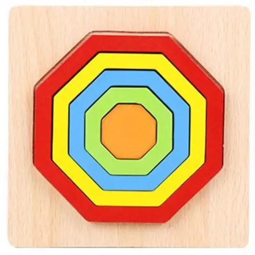 Деревянная Радужная цветная Геометрическая настольная игра-головоломка в форме познания обучающая игрушка - Цвет: Hexagon