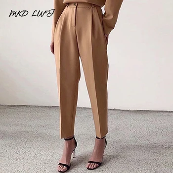 

2020 Spring Summer Ladies Office High Waist Slim Pants Workwear Women Zipper Pocket Solid Trousers Casual Pencil Pants