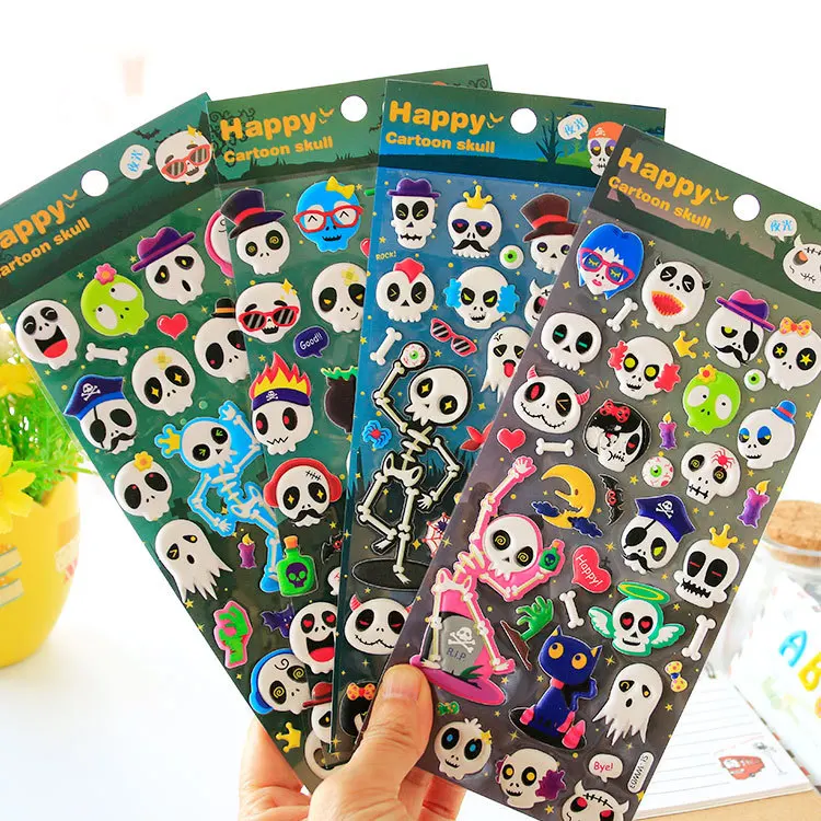 

30packs Kawaii Stationery Stickers 3D Night Luminous Skull Sticker for Halloween trick Personalized Sticker Decorative Halloween