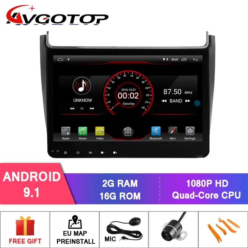 AVGOTOP Android 9 автомобильный Радио gps для VOLKSWAGEN POLO Wifi система навигации транспортного средства мультимедиа
