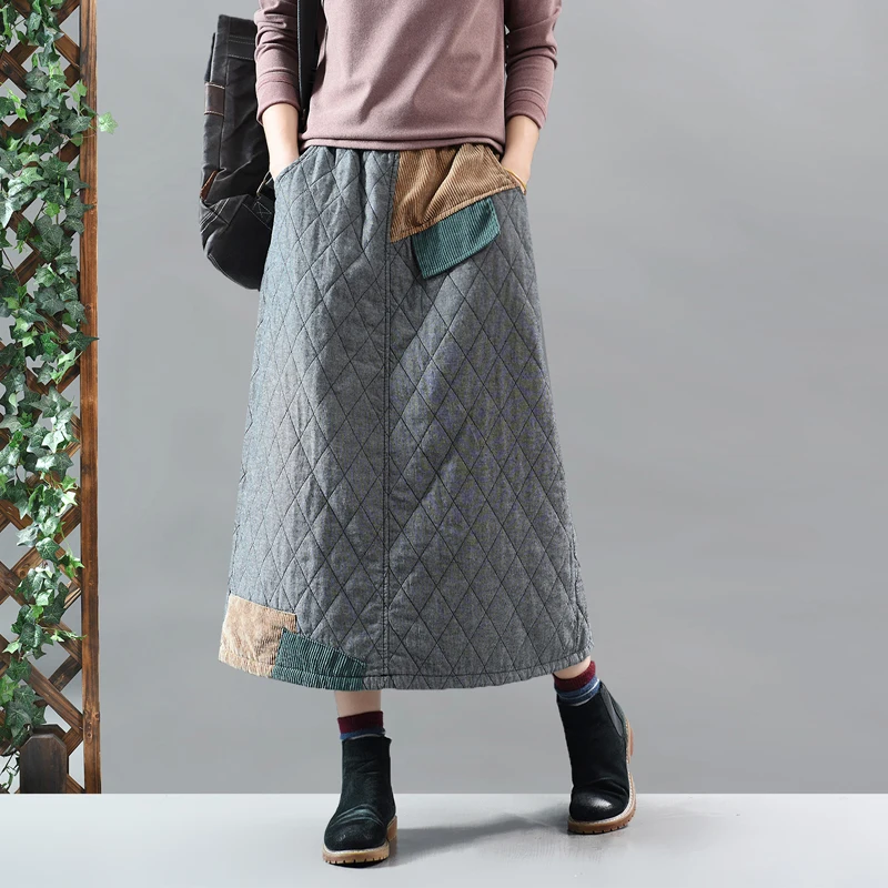Осенне зимняя женская юбка в стиле ретро свободная повседневная с эластичной