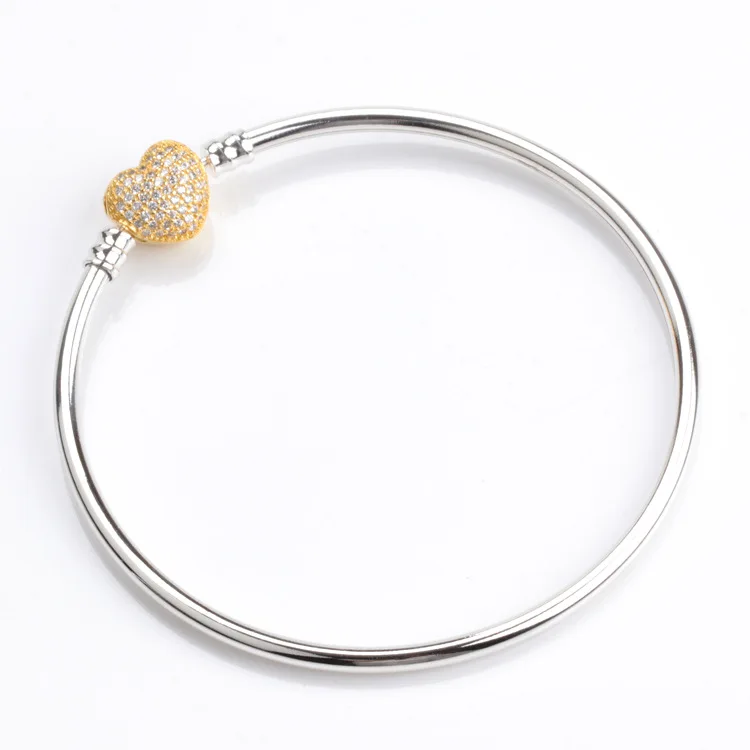 925 пробы серебряный браслет золотые моменты проложить Сердце застежка кристалл браслет подходит для женщин шарик шарм Diy ювелирные изделия