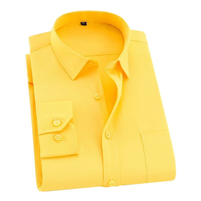 8xl 7xl Men Shirt Long Sleeved Man Business Causal Shirts Twill White Yellow Shirt Brand Formal Shirts Soft DS275 dress shirts men casual shirts