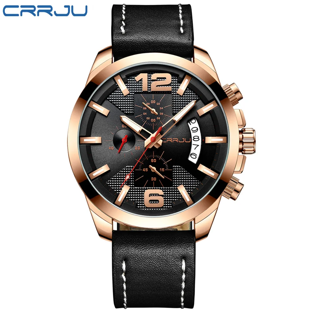 black rose Crrju мужские часы зима Новая мода повседневные спортивные мужские часы кожа кварцевые мужские часы Топ бренд класса люкс Relogio Masculino - Цвет: black rose