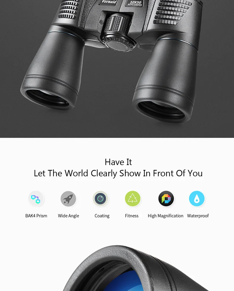 Binóculos Handheld de Alta Potência à Prova Impermeável Água Baixa Luz Visão Noturna para Acampamento ao ar Livre Caça Binóculos Bak4 Prisma 10x50 hd Telescópio e binóculos 4 à prova dwaterproof água baixa luz visão