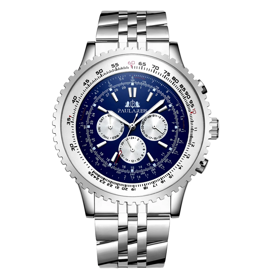 Cinturino meccanico in acciaio inossidabile meccanico a carica automatica sportivo blu nero bianco grande 50 mm classico da uomo di lusso_voghion.com