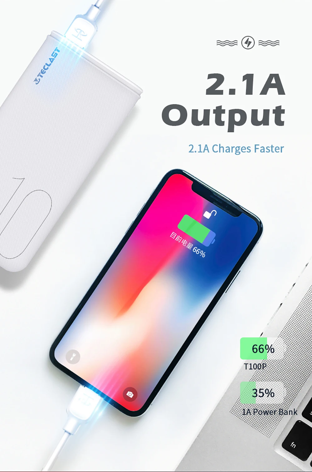 Teclast T100P-W Dual Input Power Bank New Thin 10000mAh Large Capacity High-Density Lithium Polymer Battery Safety Mobile Power power bank 30000mah