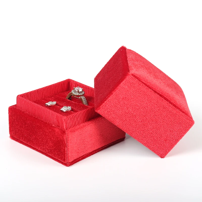 Christmas Red Rings Wedding Earrings Packaging Display Jewelry Box Velet Exquisite Female Necklaces Showing Cases 6 Colors simple necklaces jewelry display packaging box gray velet wedding rings earrings for female jewellery organizers showcase