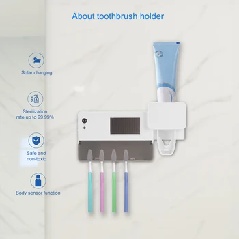 

UV Ultraviolet Toothbrush Sterilizer Automatic Toothpaste Dispenser With Infrared Induction Solar Charging Toothbrush Holder