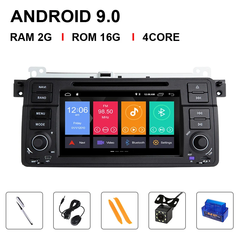 Xonrich Автомобильный мультимедийный плеер 1 Din Android 9,0 для BMW E46 M3 318i/320/325/330/335 Rover 75 мг ZT купе радио gps навигации BT - Цвет: 4 Core 16 ROM OBDCam