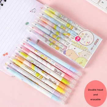 

8 Colors/Box Double Tips Erasable Highlighters Watercolor Pens Paint Markers oblique&Oblique Head for Writing , Notes Taking