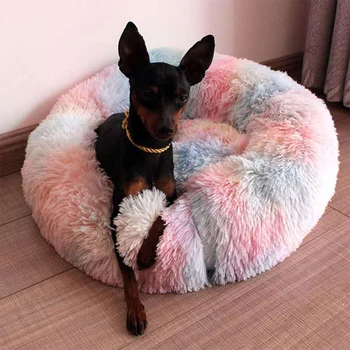 

VKTECH Soft Plush Tie Dye Pet Nest Dog Cat Sleeping Bed Round Kennel Sofa Cushion Mat For Small Dogs Cats Pets Winter Warm Beds