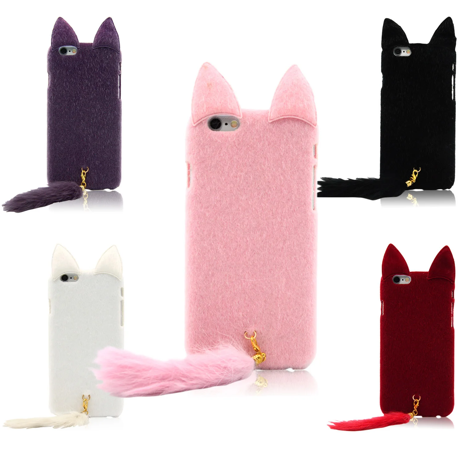 

Besegad Lovely Fluffy Tail Cat Style Protective Case Cover Skin Shell for iPhone 5C 6 S 6S Plus 4.7 5.5 Inch Accessories Gadgets