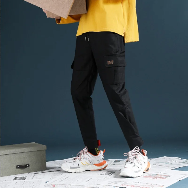 

Summer Thin Section Bib Overall Men Popular Brand Beam Leg Slim Fit Casual Pants Loose Multi-pockets Capri Pants Korean-style Ve