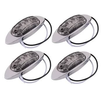 

beler 4Pcs Trailer Truck Universal Diode White Side Fender Marker Indicator Clearance Surface Mount Light w/ Silver Cover Bezel