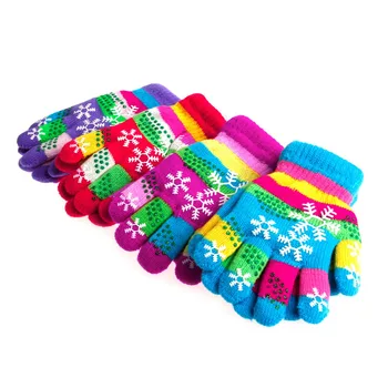 

Autumn Winter Children Bi-layer Thickened Snow Print Colored Yarn Knit Gloves
