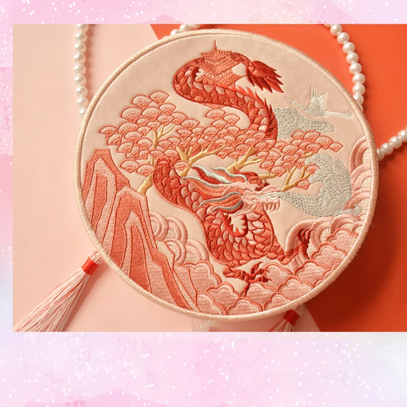 Angelatracy Hanfu Chinese Tiger Dragon Embroidery Tassel Rabbit Sheep Snake Horse Mouse Cow Monkey Pig Shoulder Circular Bags