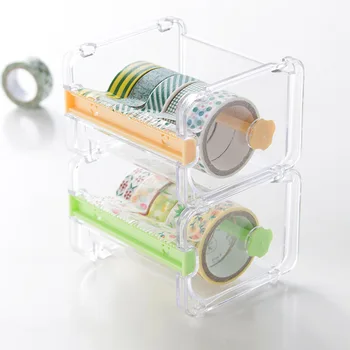 

New Transparent Adhesive Tape Dispenser Cutter Desk Washi Tape Holder Storage Box Organizer Office School Stationery Supply