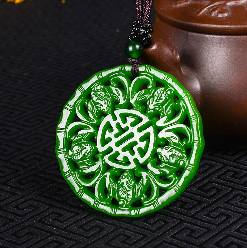 

Natural Green Jade Bat Pendant Necklace Chinese Double-Sided Hollow Out Carved Charm Jewelry Fashion Amulet for Men Women Gifts