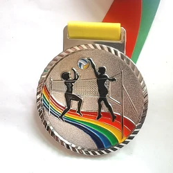 Premium Volleyball Medal with Ribbon - 6.8CM, Customizable Printing (Silver)