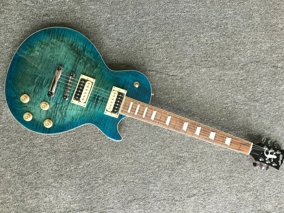 best selling electric guitar with solid flamed maple top green color