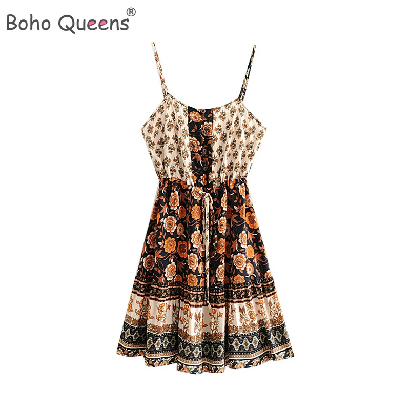 Женское пляжное платье без рукавов Boho Queens богемное на бретельках с цветочным
